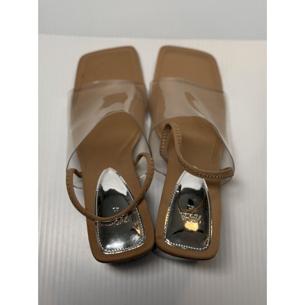 Zara Clear Strap Nude Block Heel Sandals - Picture 7 of 10